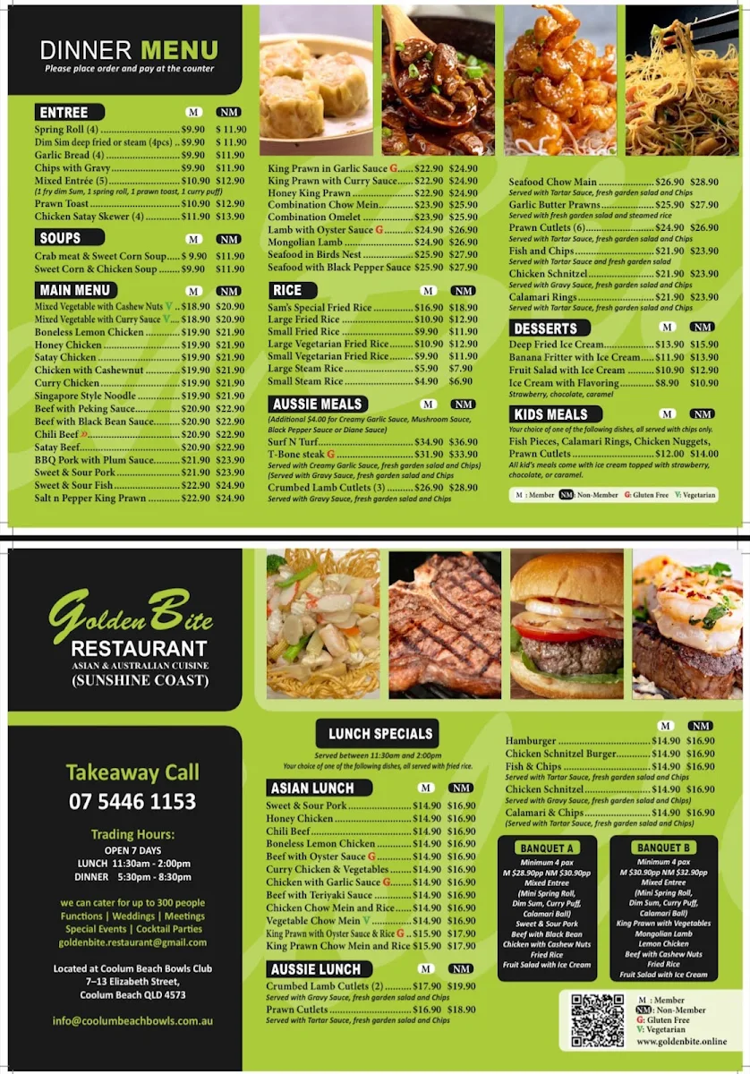 Menu, Golden Bite Sunshine Coast Restaurant