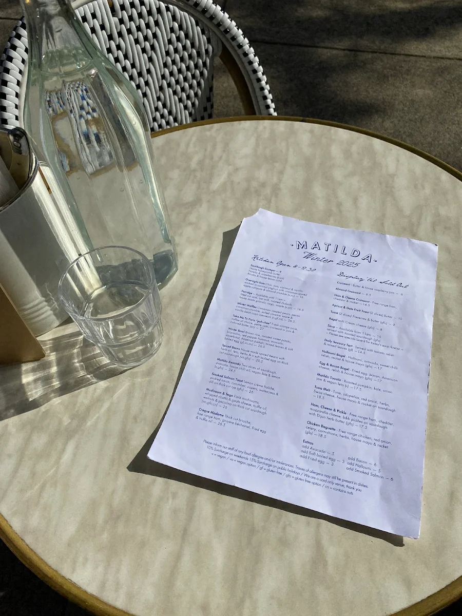 Menu, Matilda Mont Albert