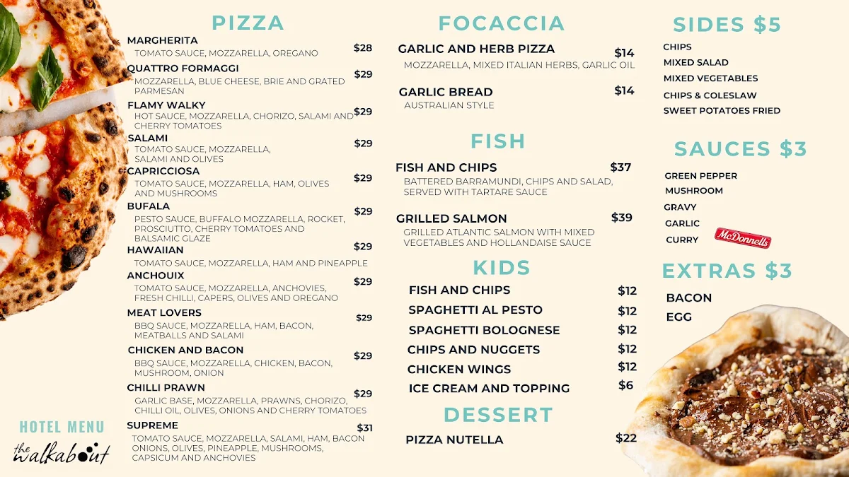 Menu, The Walkabout Hotel