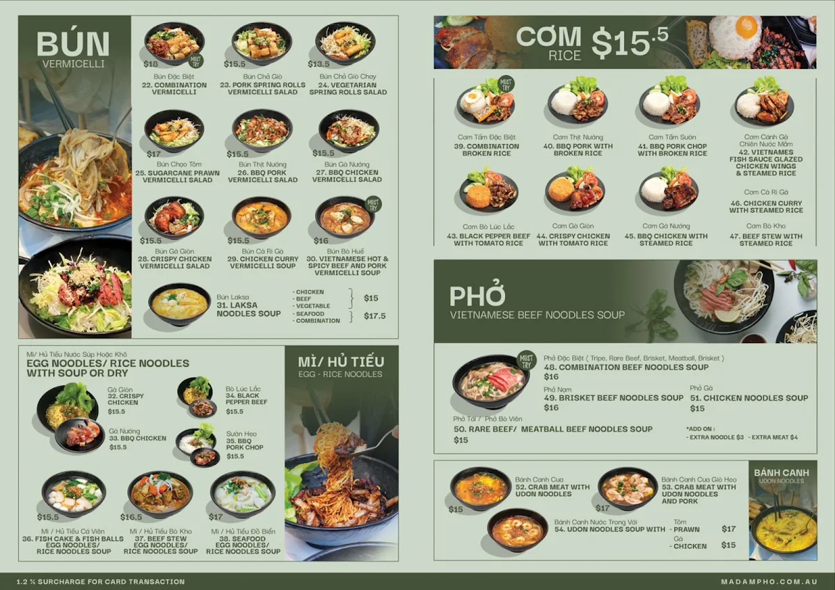Menu, Madam Pho Hurstville