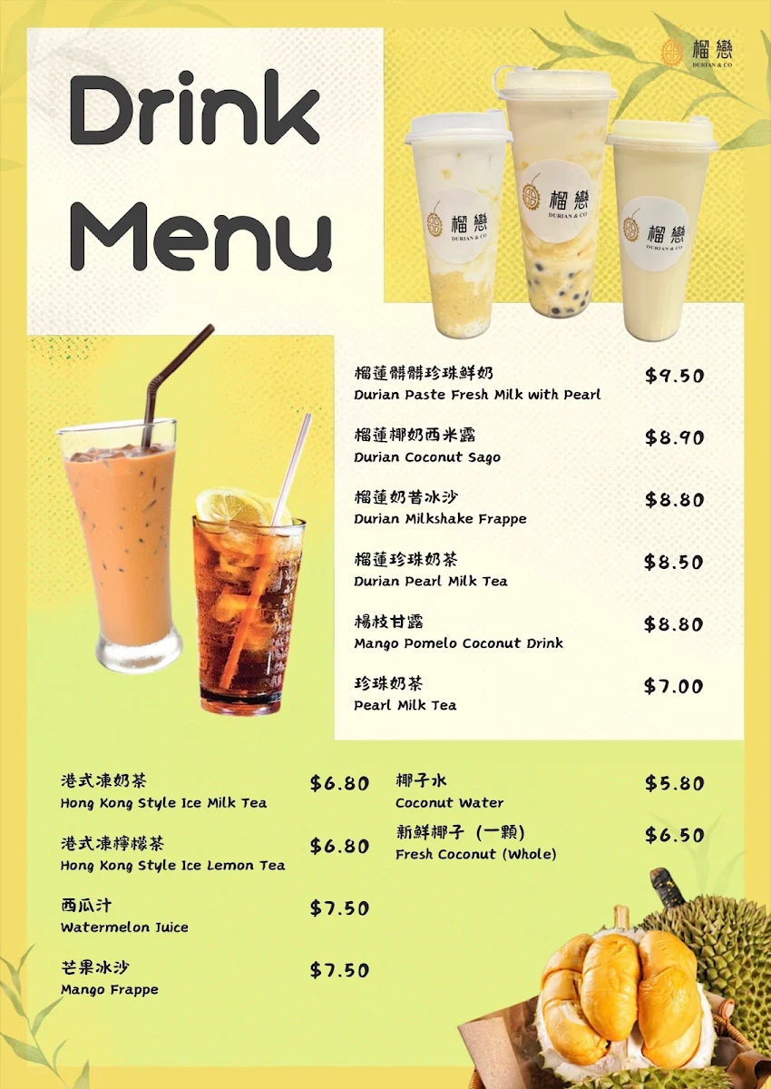 Menu, Durian & Co 榴恋 Algester