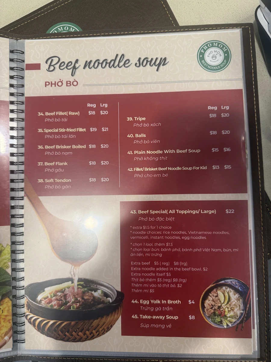 Menu, Pho Mom