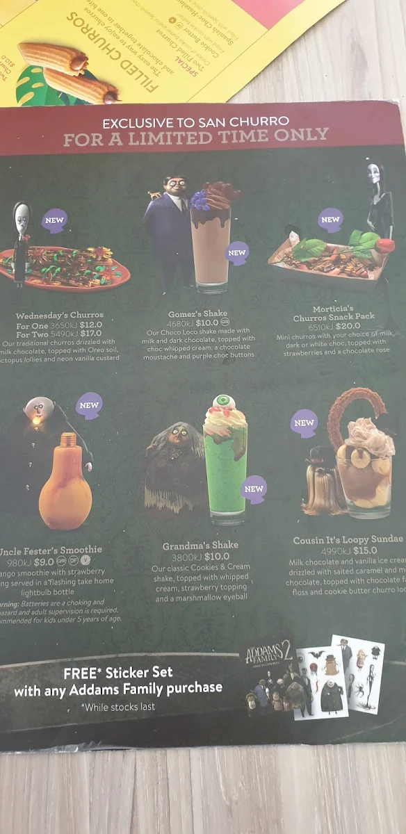 Menu, San Churro Carousel