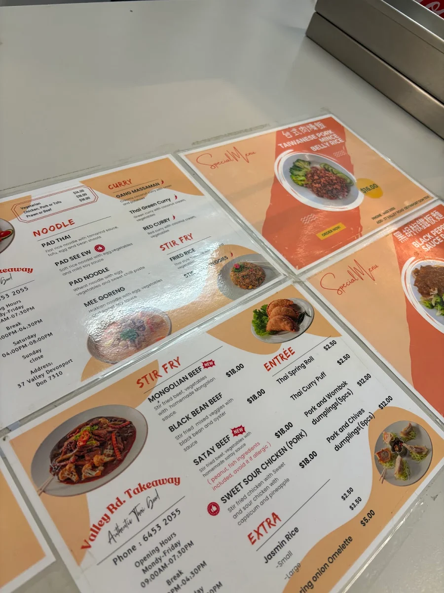Menu, Valley Road Takeaway
