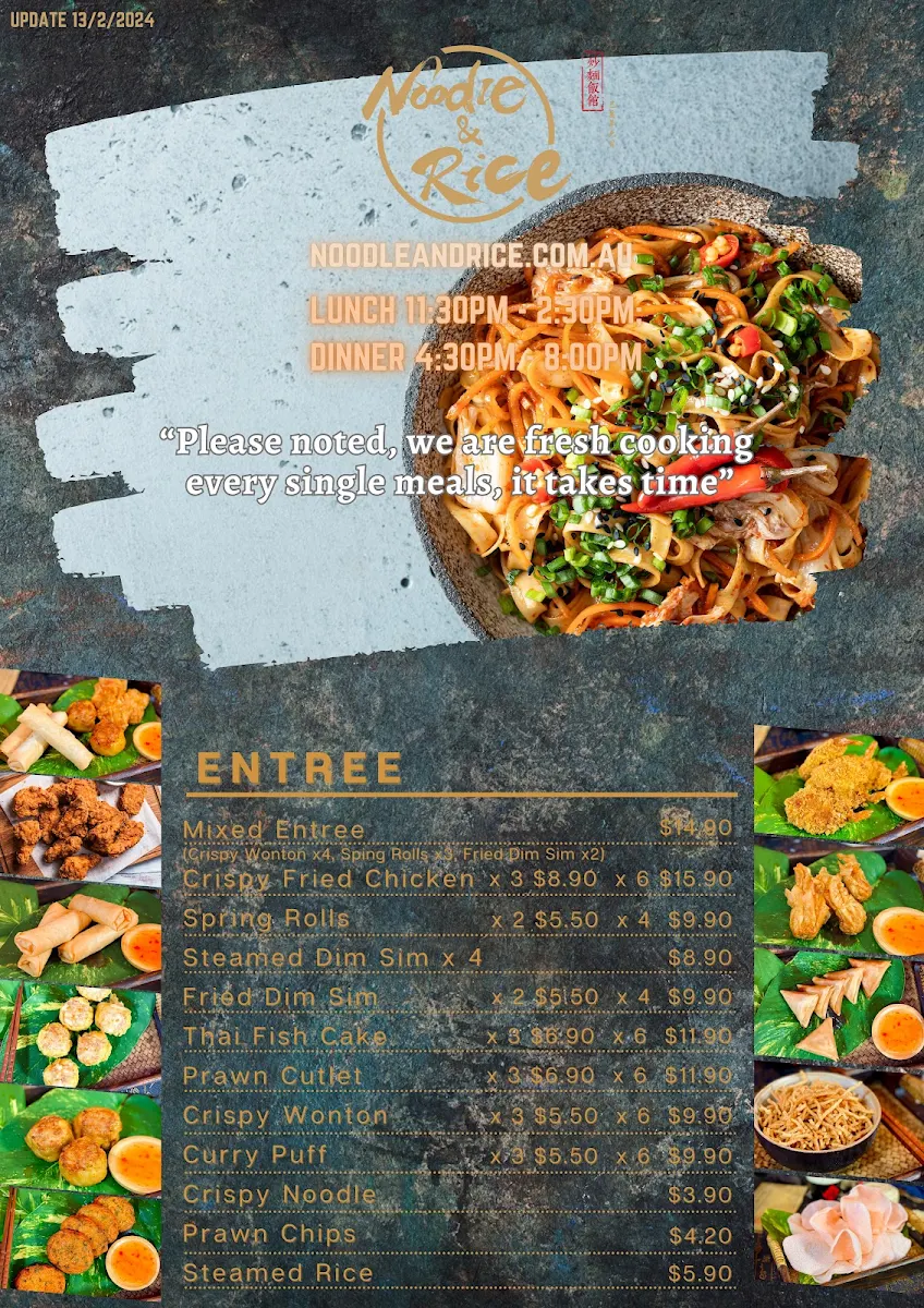 Menu, Noodle & Rice Andergrove Chinese Cuisine