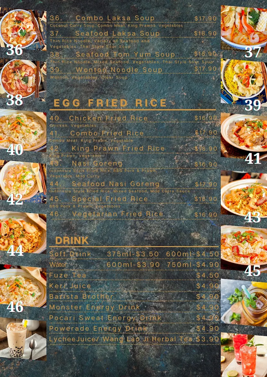 Menu, Noodle & Rice Andergrove Chinese Cuisine