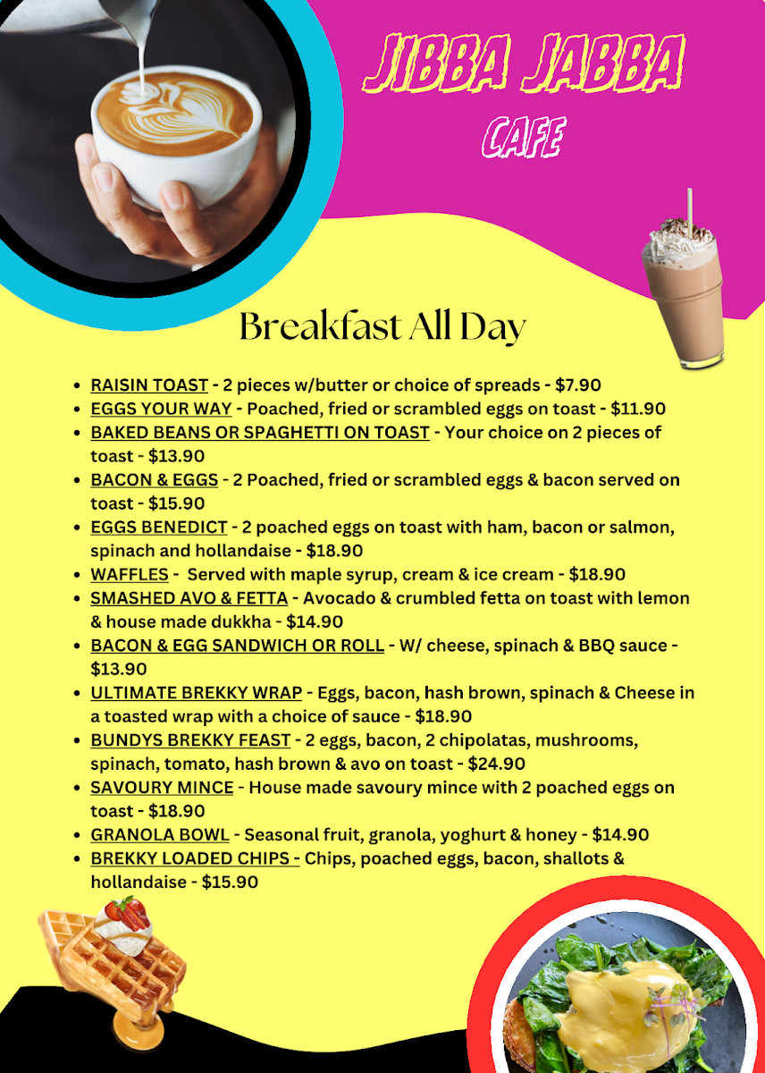 Menu, Jibba Jabba Coffees