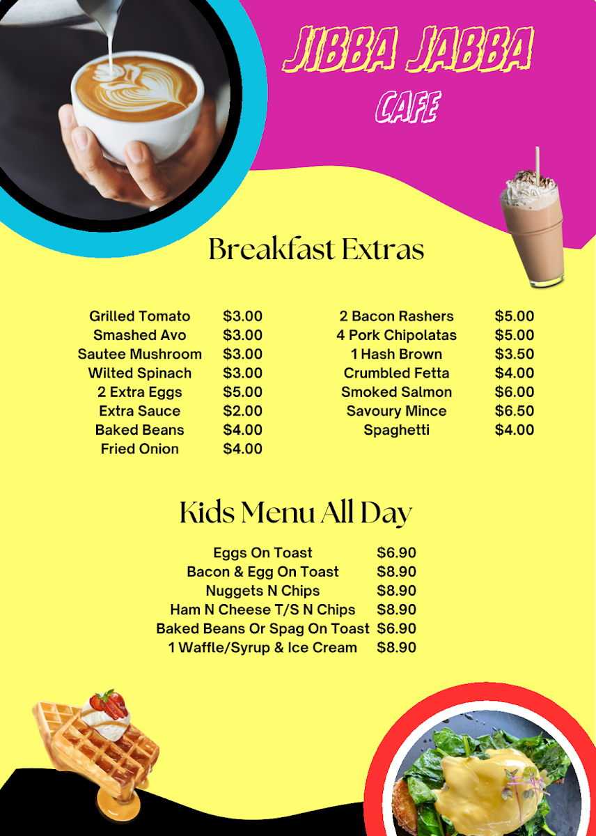 Menu, Jibba Jabba Coffees