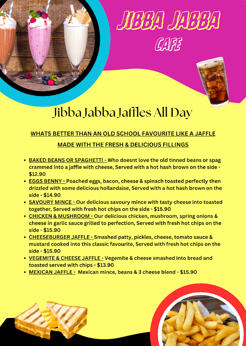 Menu, Jibba Jabba Coffees