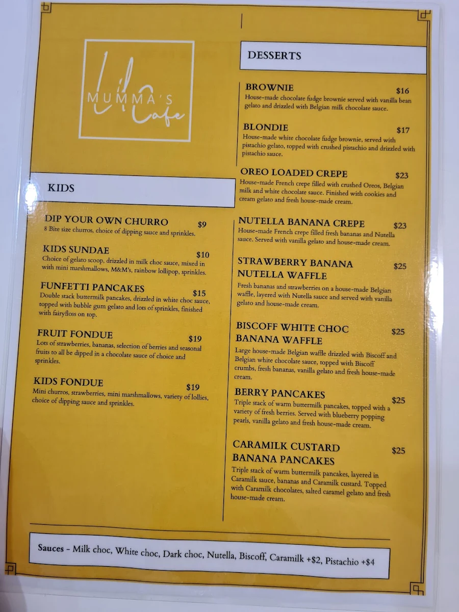 Menu, Lil Mumma's Cafe