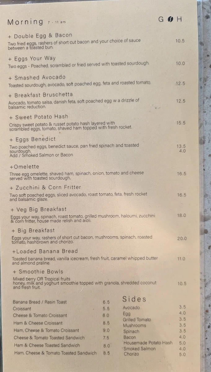 Menu, Ground House Cafe