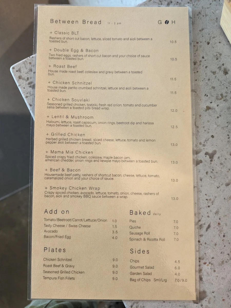 Menu, Ground House Cafe