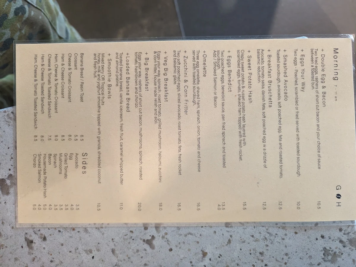 Menu, Ground House Cafe