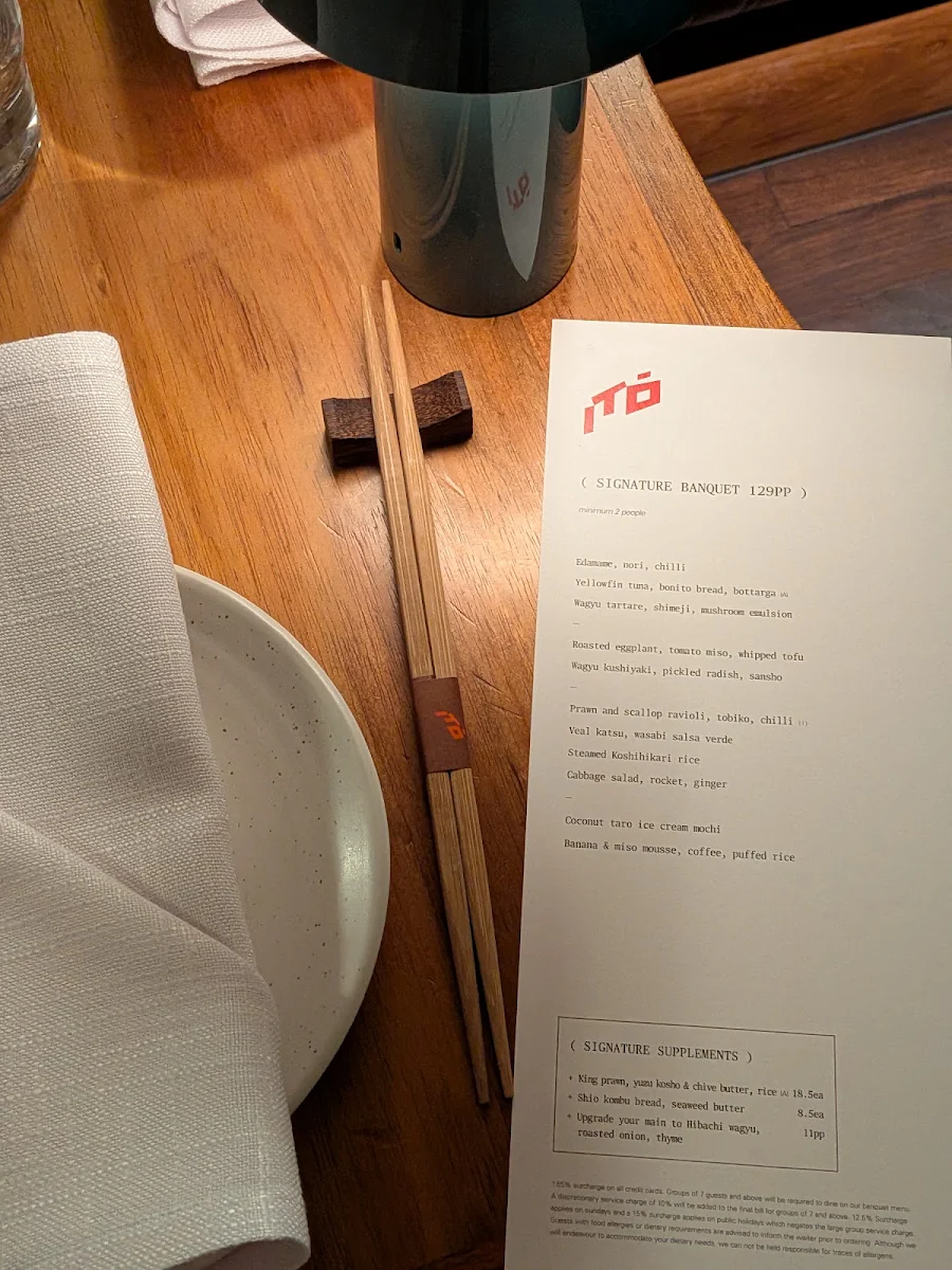 Menu, Itō Restaurant