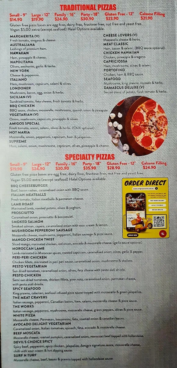 Menu, Amigo's Pizzeria Magill