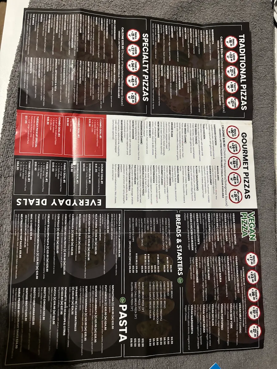 Menu, Amigo's Pizzeria Magill