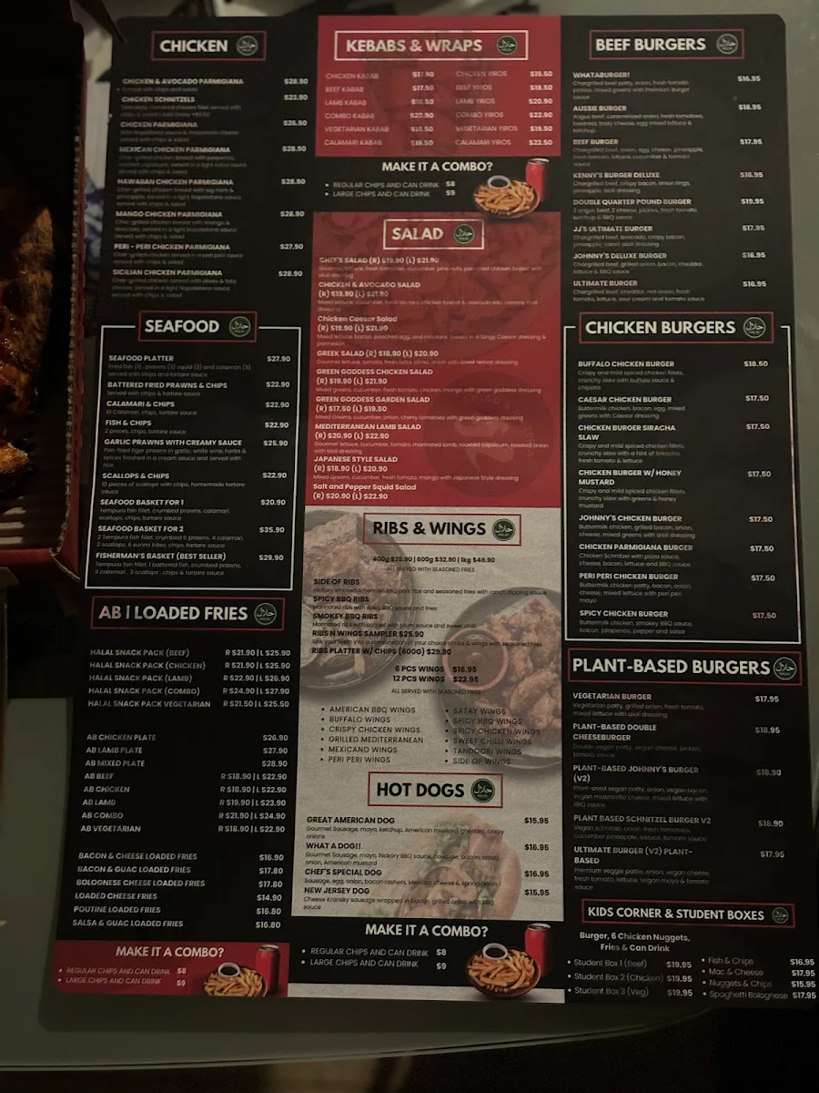 Menu, Amigo's Pizzeria Magill