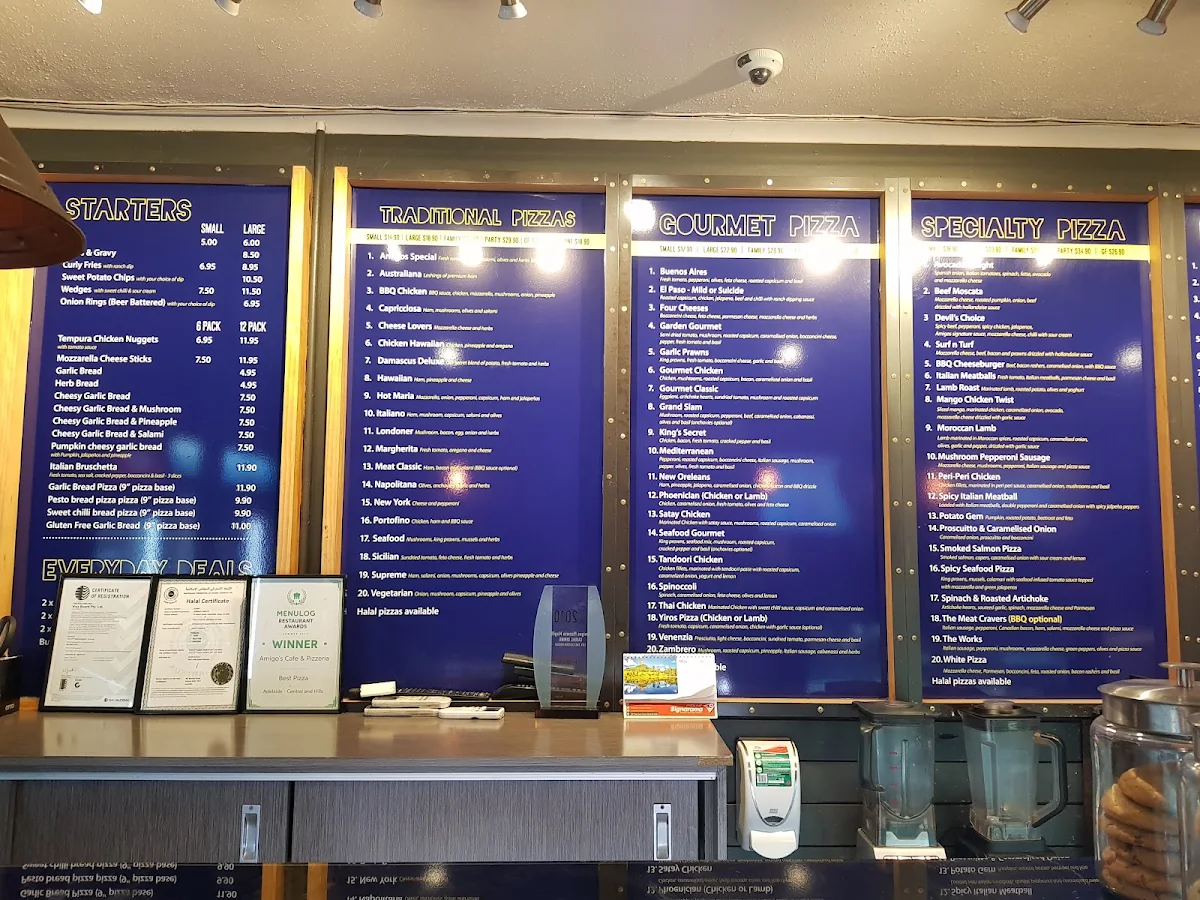 Menu, Amigo's Pizzeria Magill