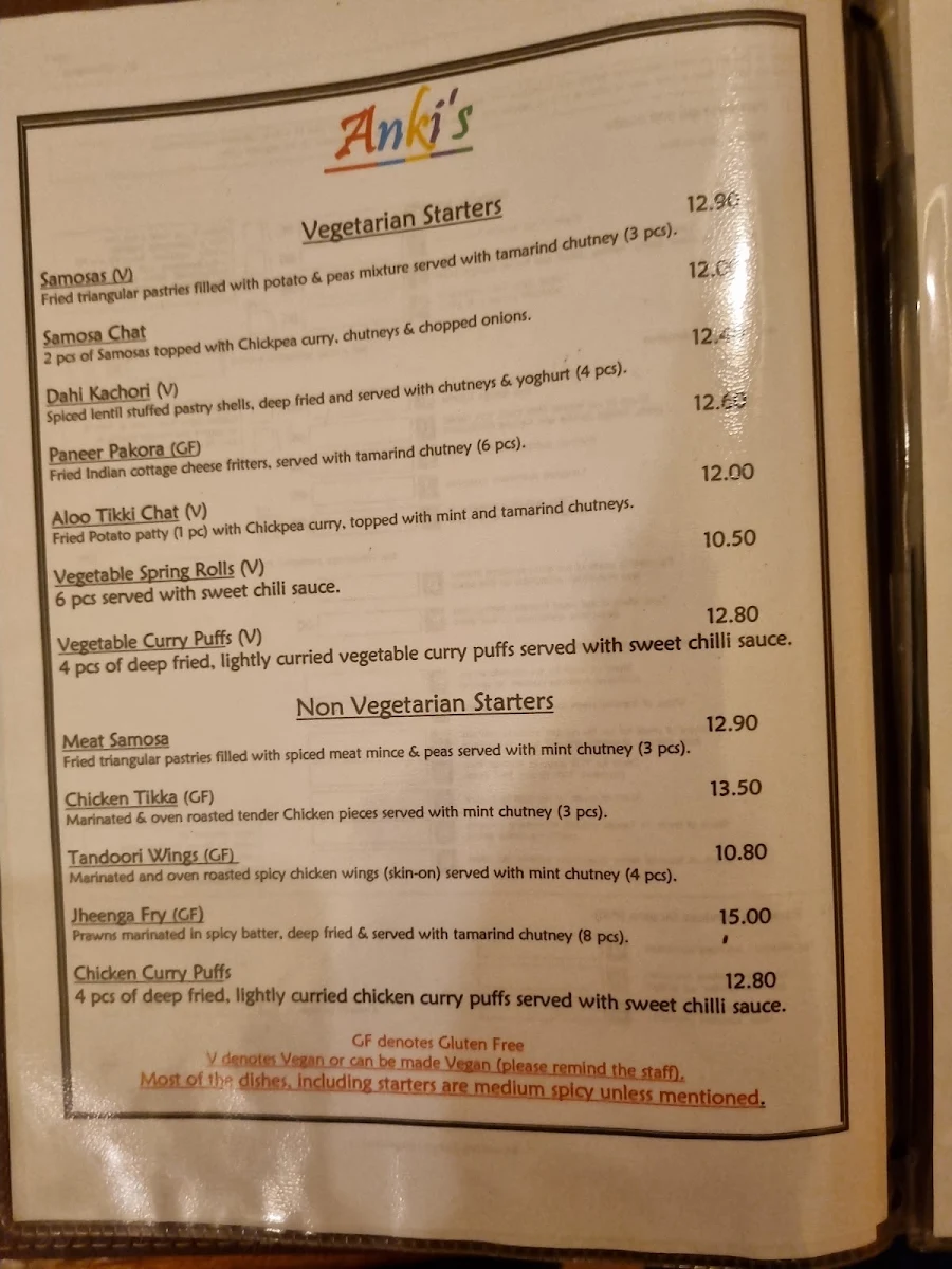 Menu, ANKI'S INDIAN EATERY