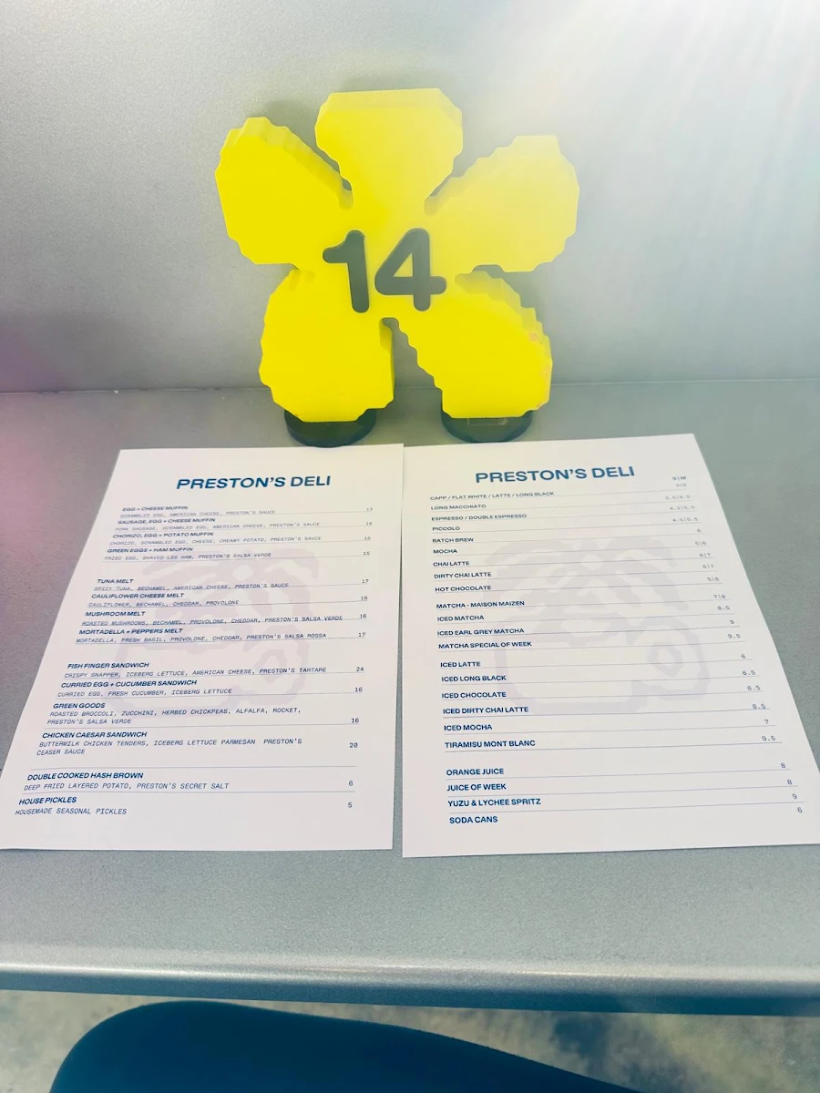 Menu, Preston's Deli