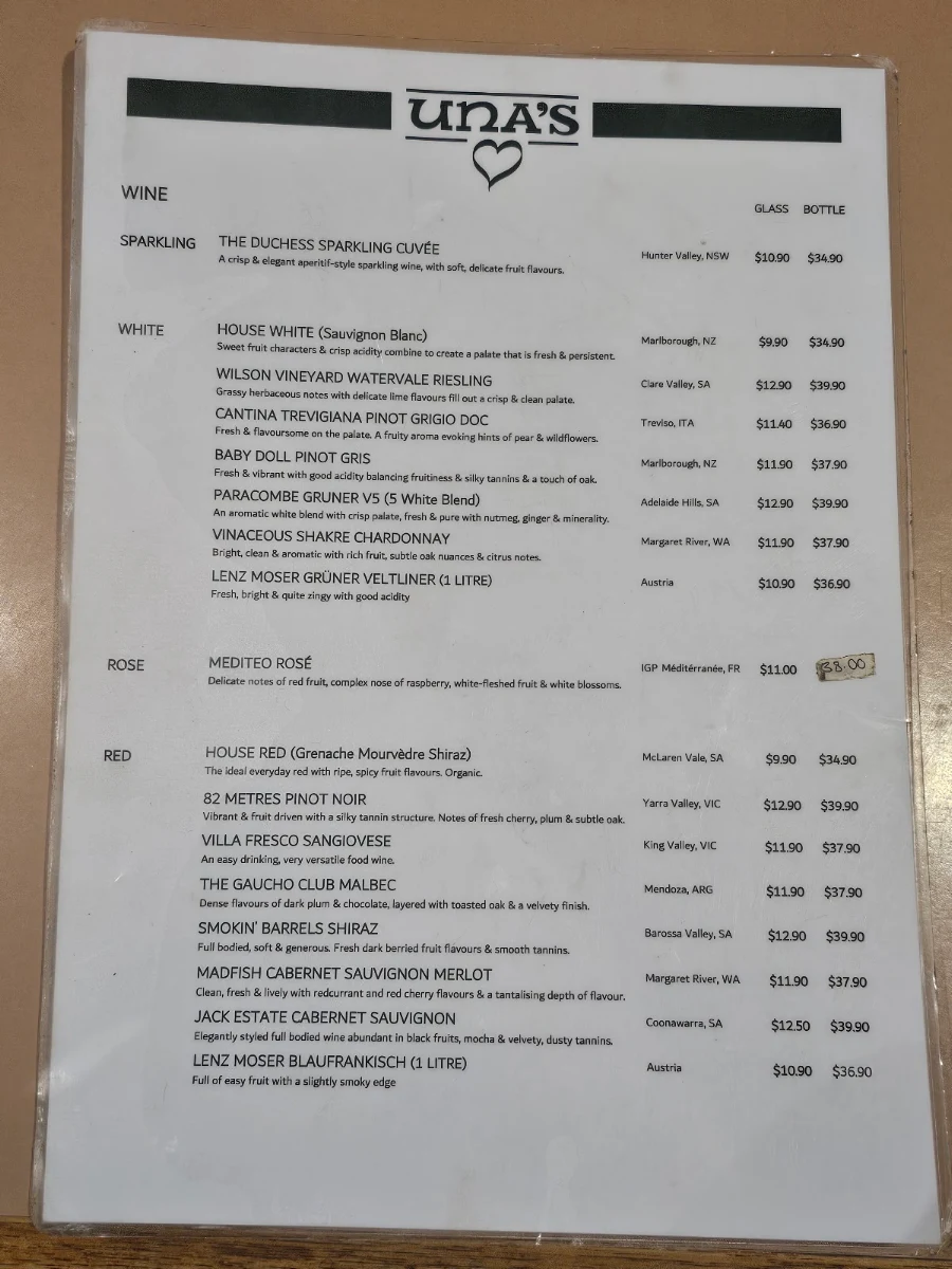 Menu, Una's