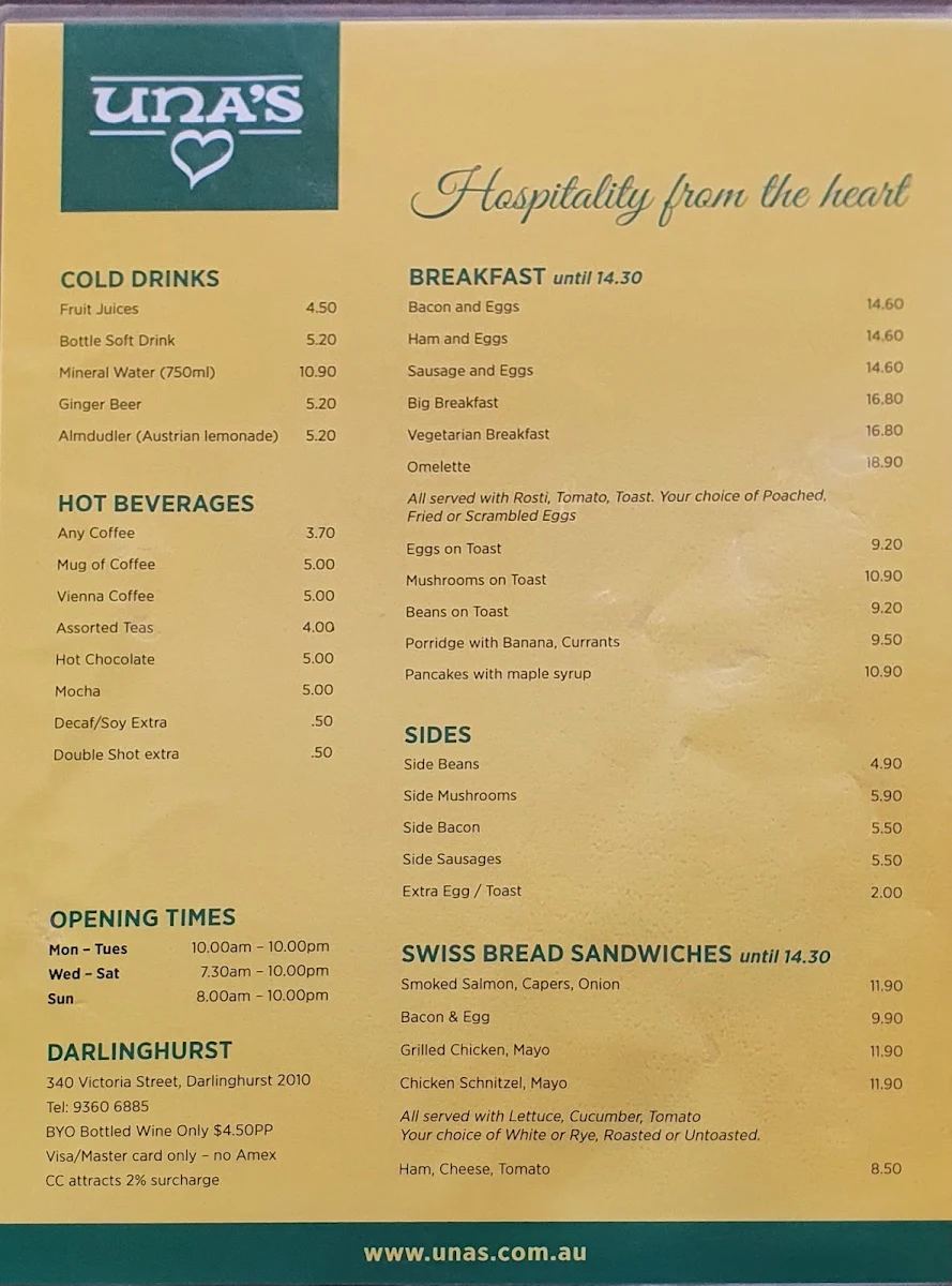 Menu, Una's