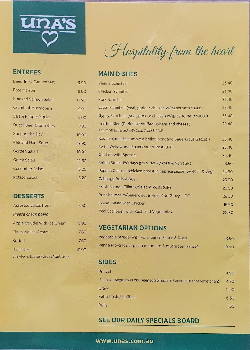 Menu, Una's