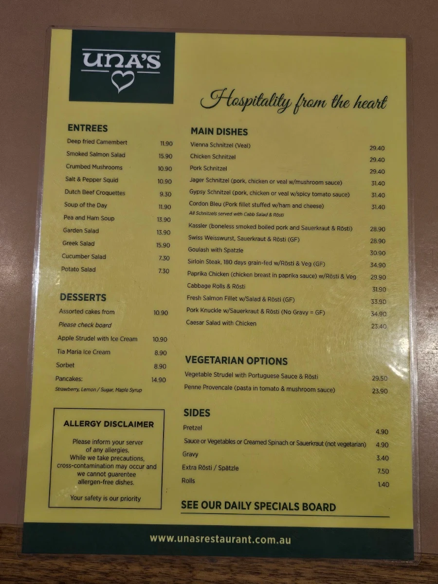 Menu, Una's