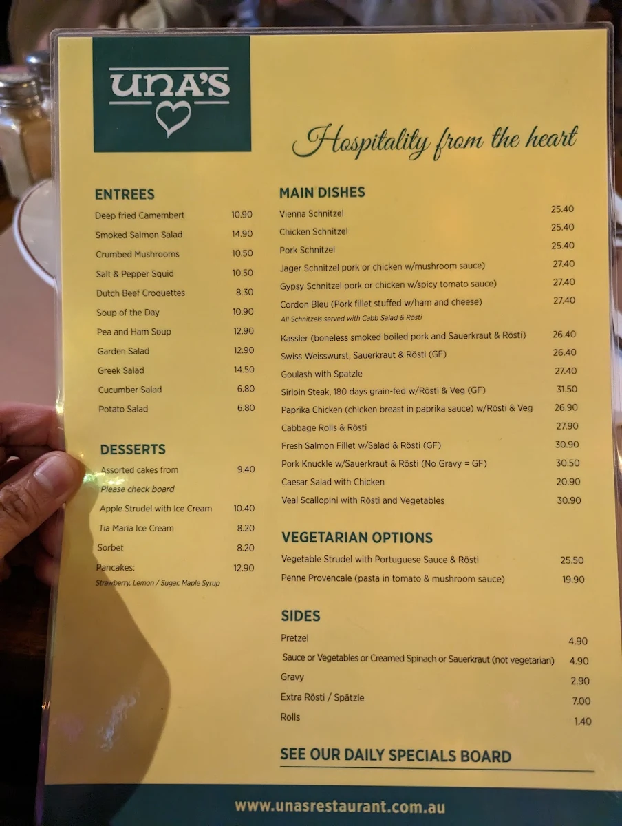 Menu, Una's