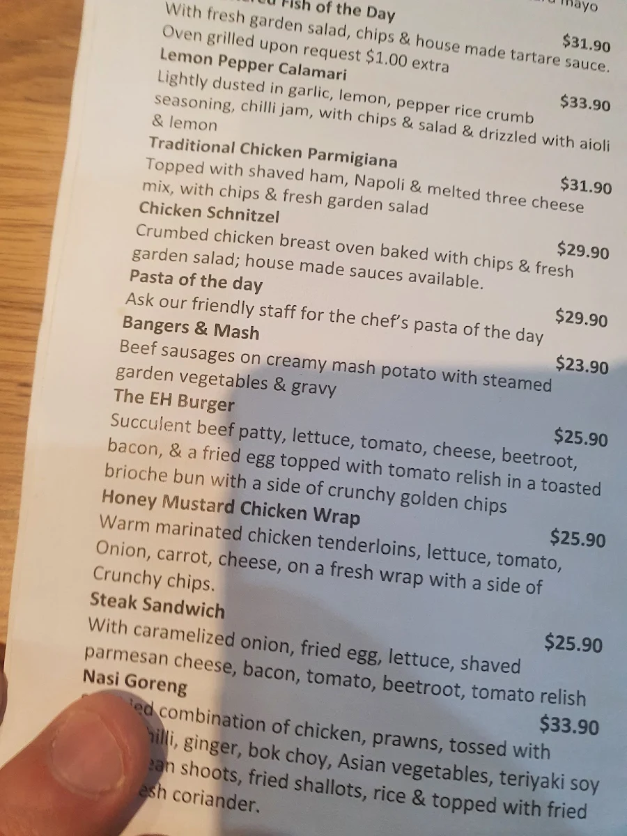Menu, The Echuca Hotel