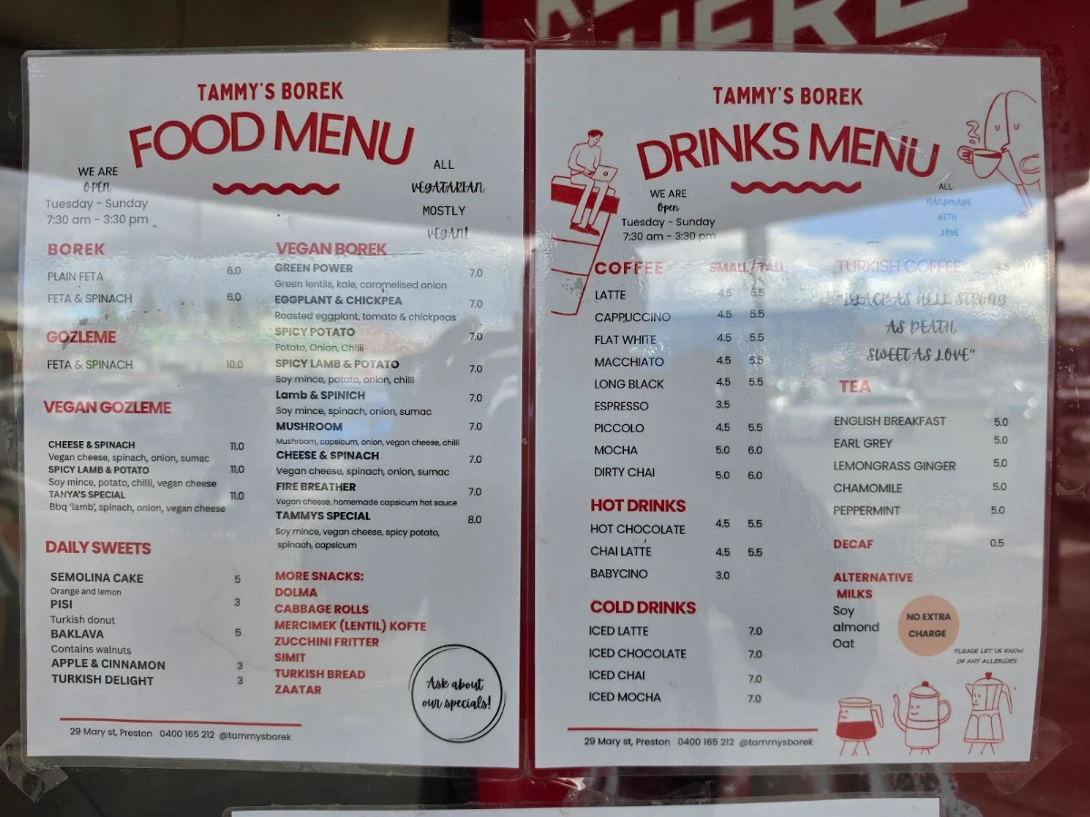 Menu, Tammy’s Borek