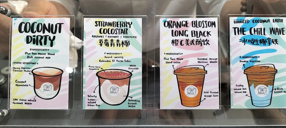 Menu, Plus Two Coffee Mascot