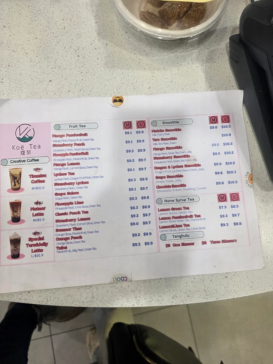 Menu, Koe tea Albury