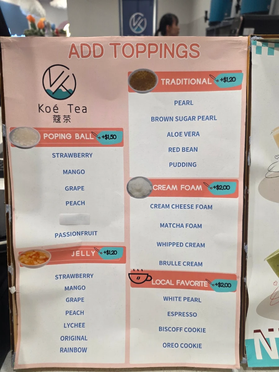 Menu, Koe tea Albury