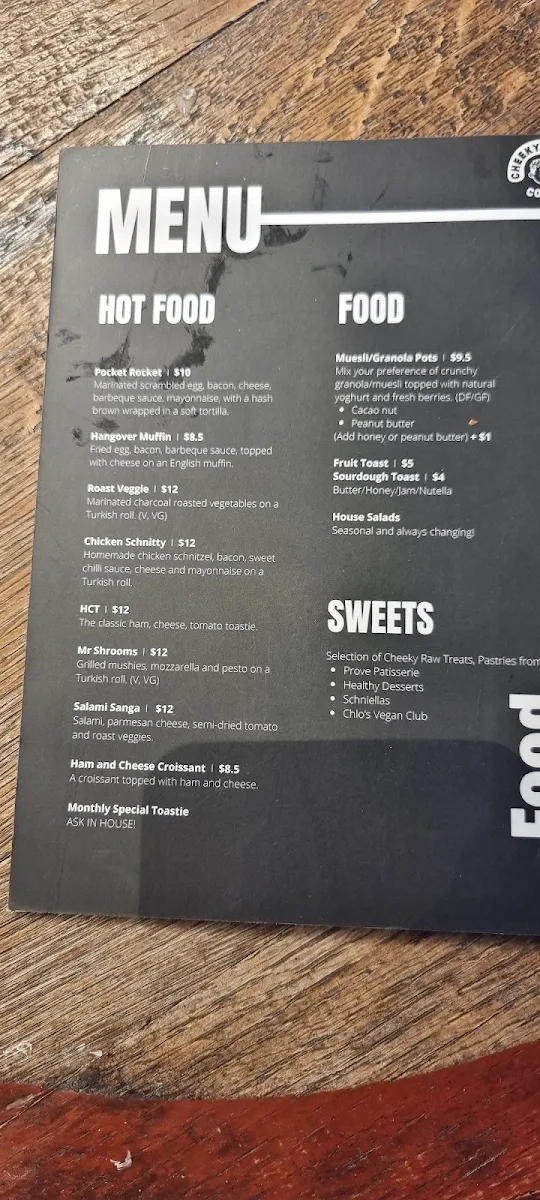 Menu, Cheeky Grin Coffee