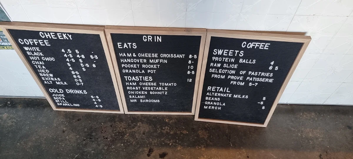 Menu, Cheeky Grin Coffee