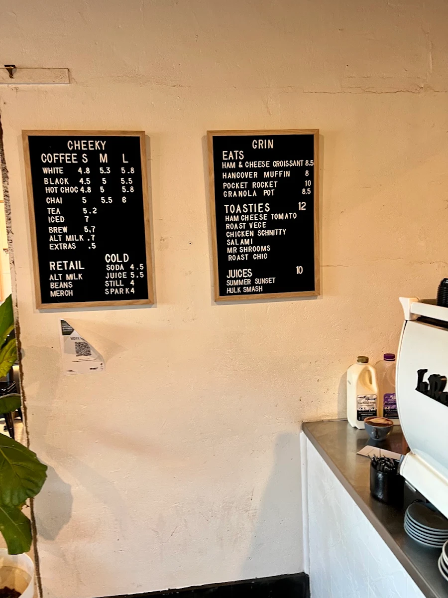 Menu, Cheeky Grin Coffee