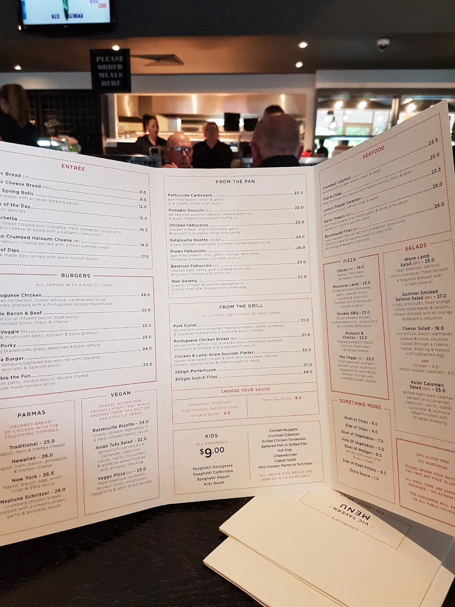 Menu, Castello's Victorian Tavern