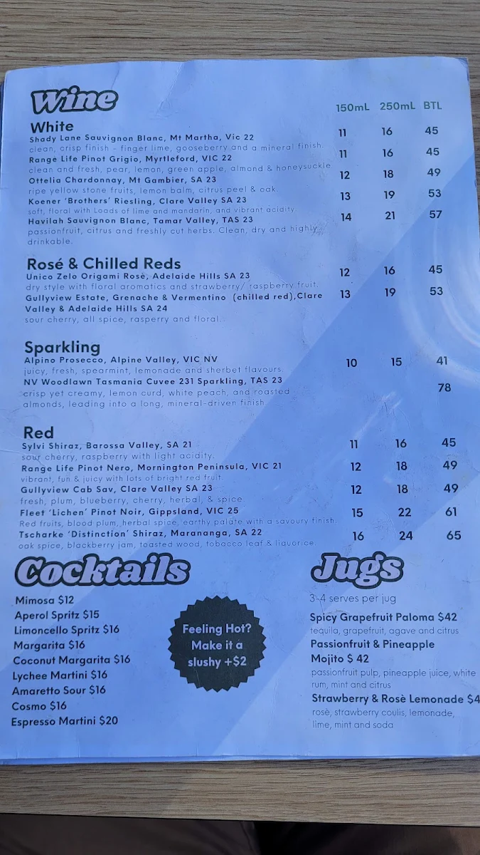 Menu, Frankie and George