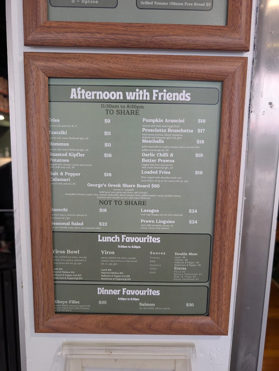 Menu, Frankie and George