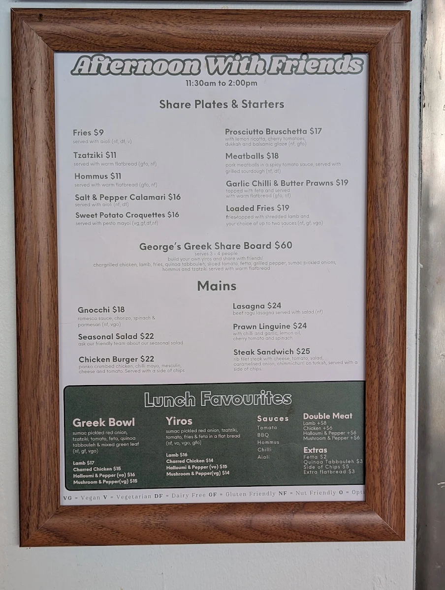 Menu, Frankie and George