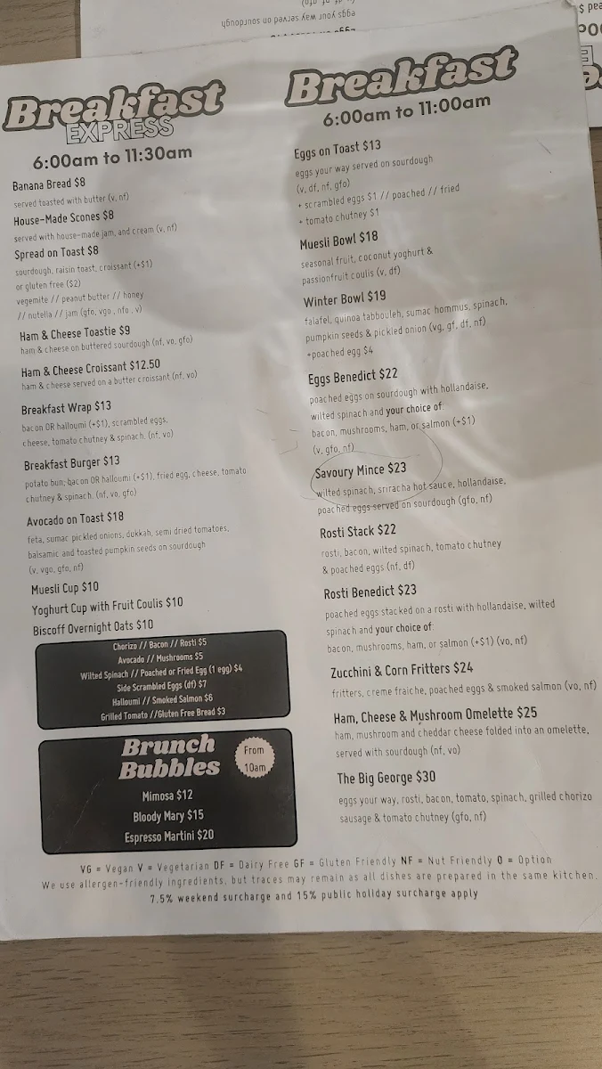Menu, Frankie and George