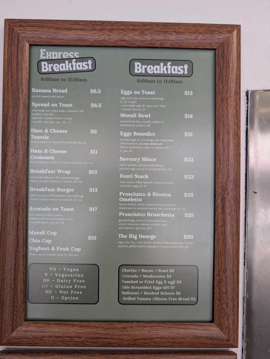 Menu, Frankie and George