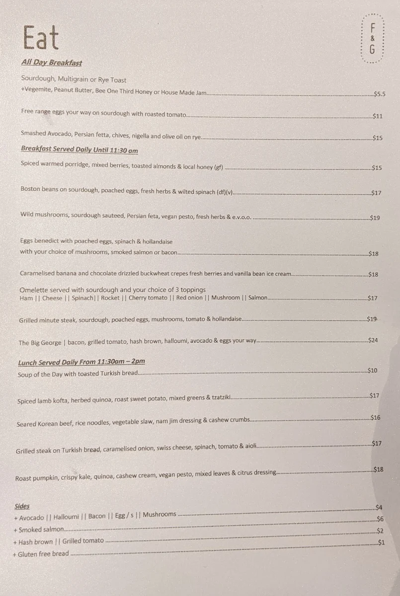 Menu, Frankie and George