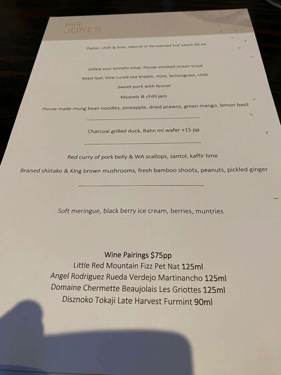 Menu, Mr Jones Dining