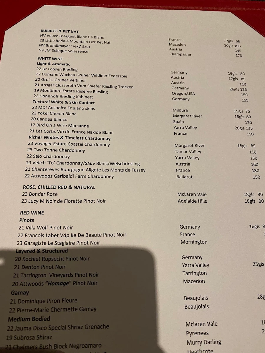 Menu, Mr Jones Dining