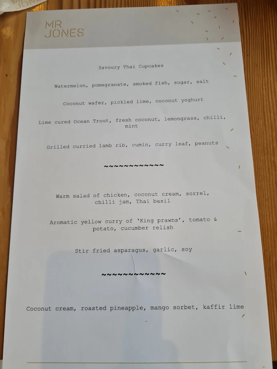 Menu, Mr Jones Dining
