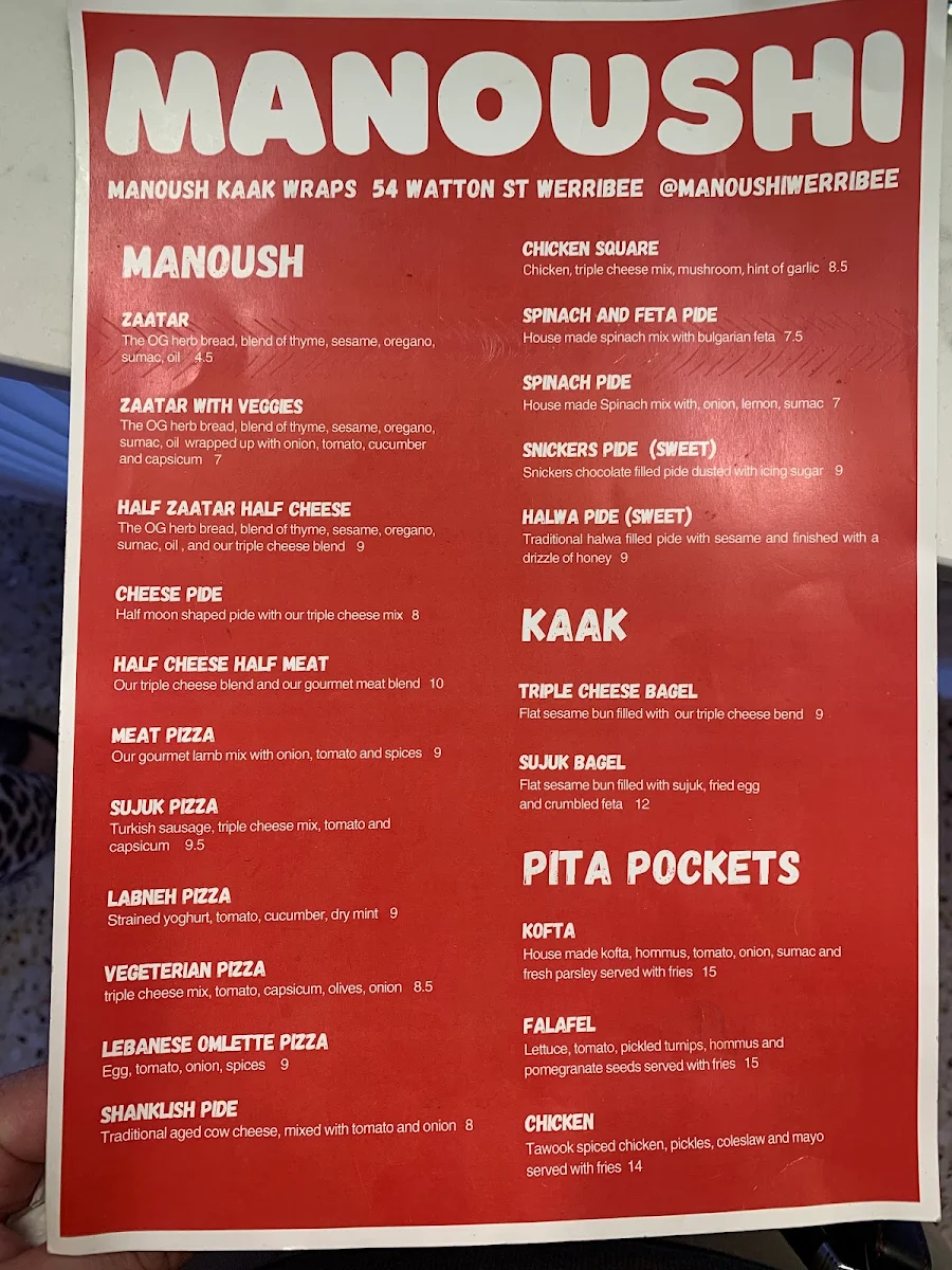 Menu, Manoushi