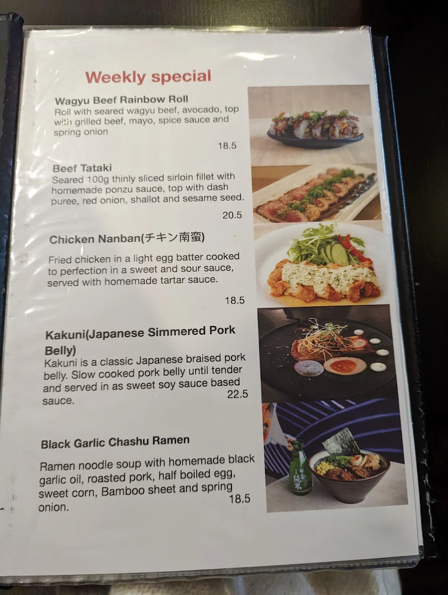 Menu, Komatsu Japanese Cuisine