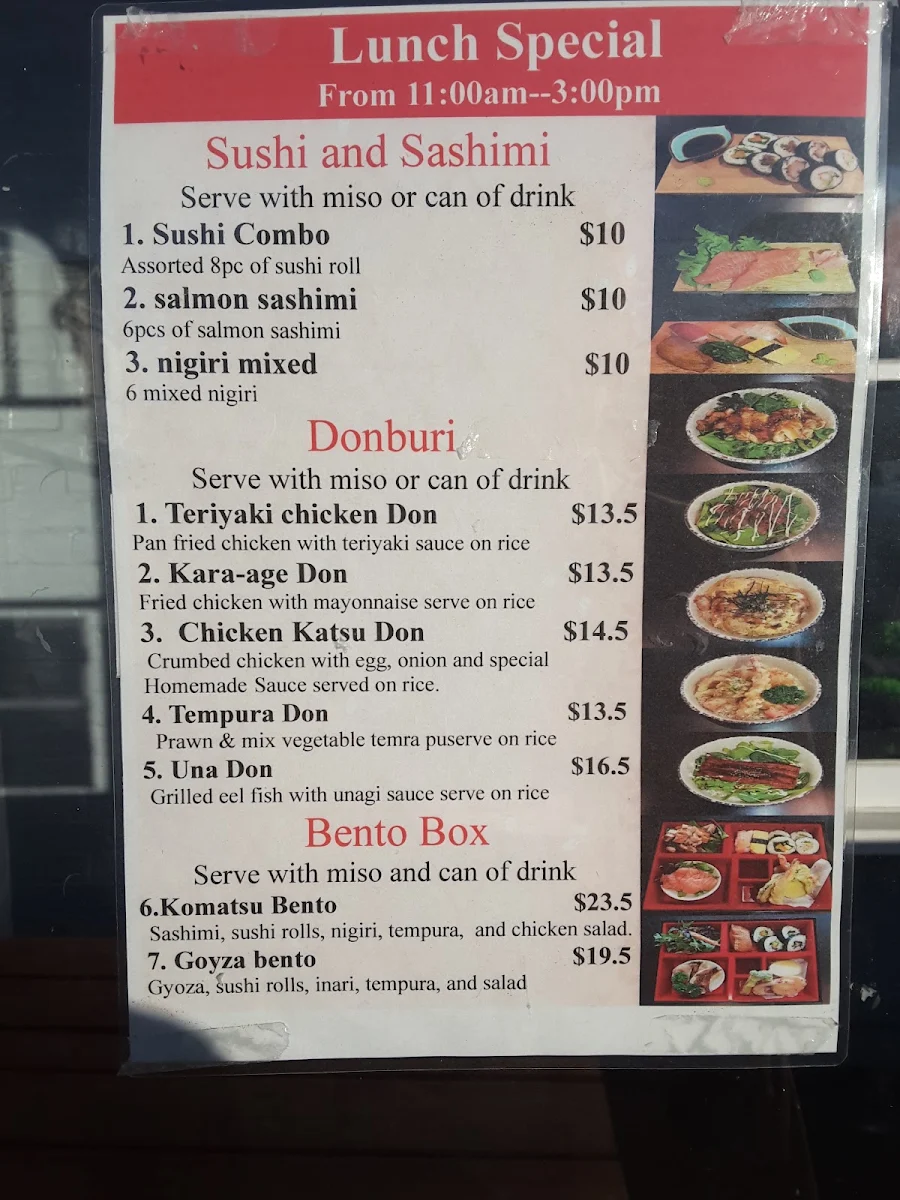 Menu, Komatsu Japanese Cuisine